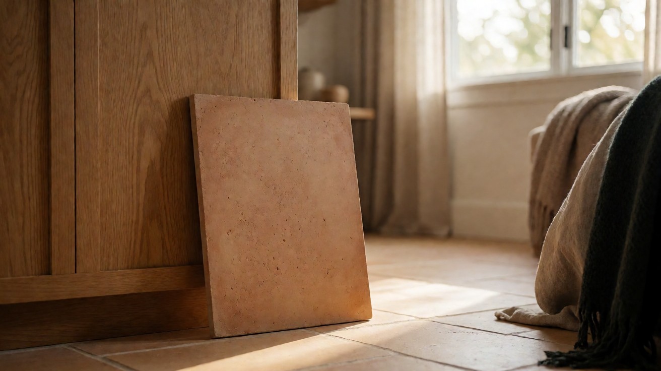Raw unglazed terracotta tile surface showing fine porous clay texture