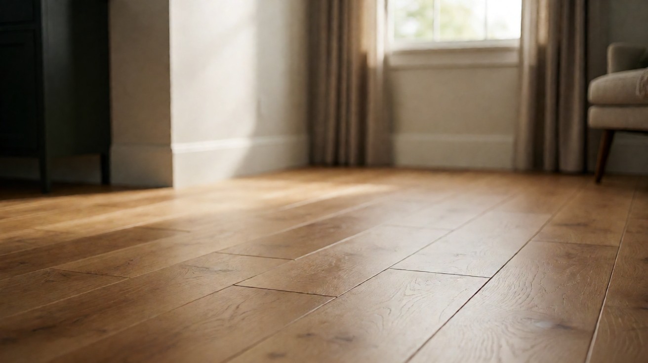 Close-up of wide hardwood planks showing their width and the seams where planks meet
