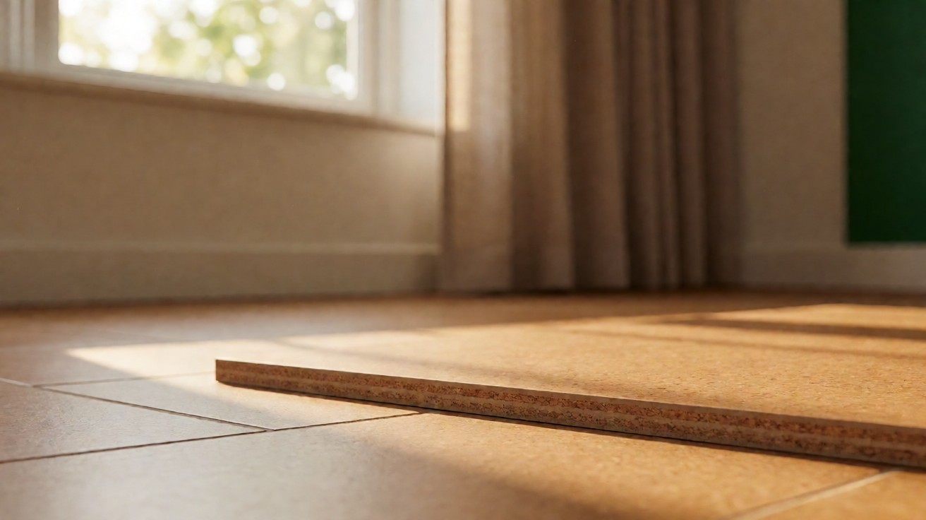 Close-up of the edge of a natural linoleum sheet showing its layered composition