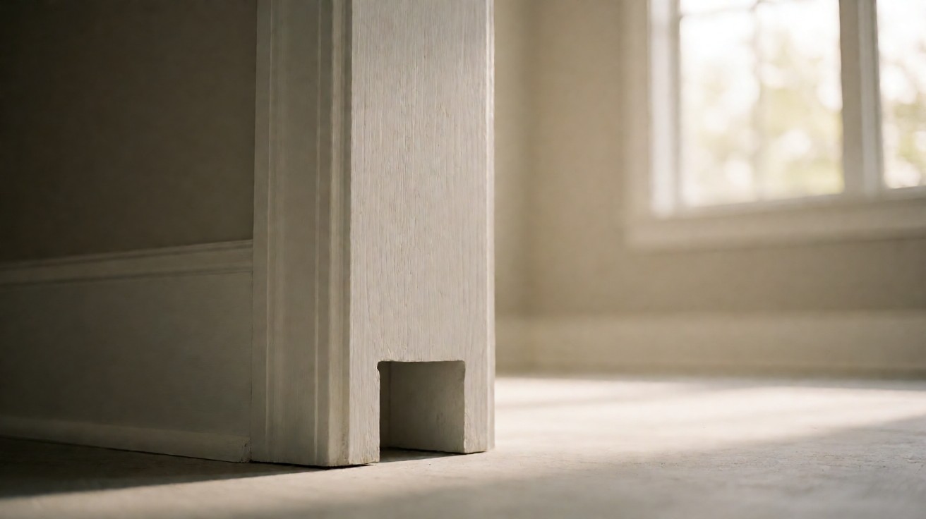 A white door jamb with a notch cut out of its bottom end