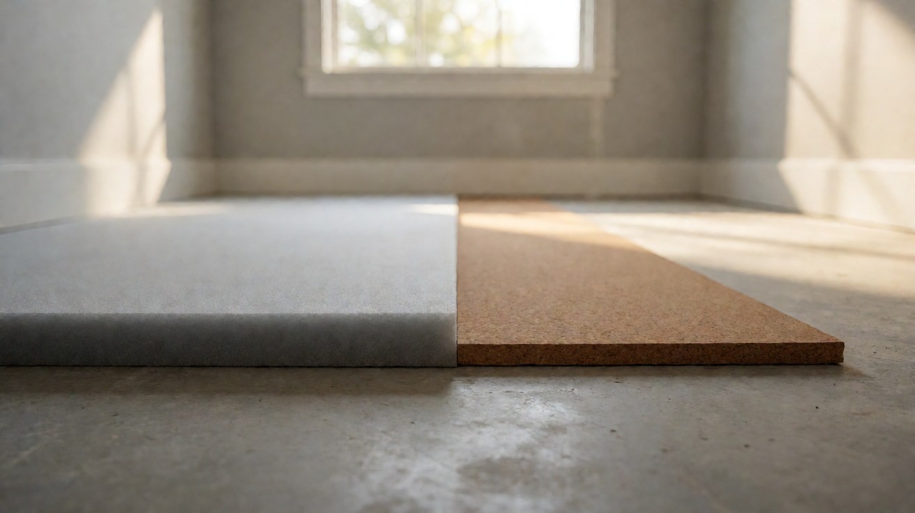 Two underlayment materials side by side showing different thickness