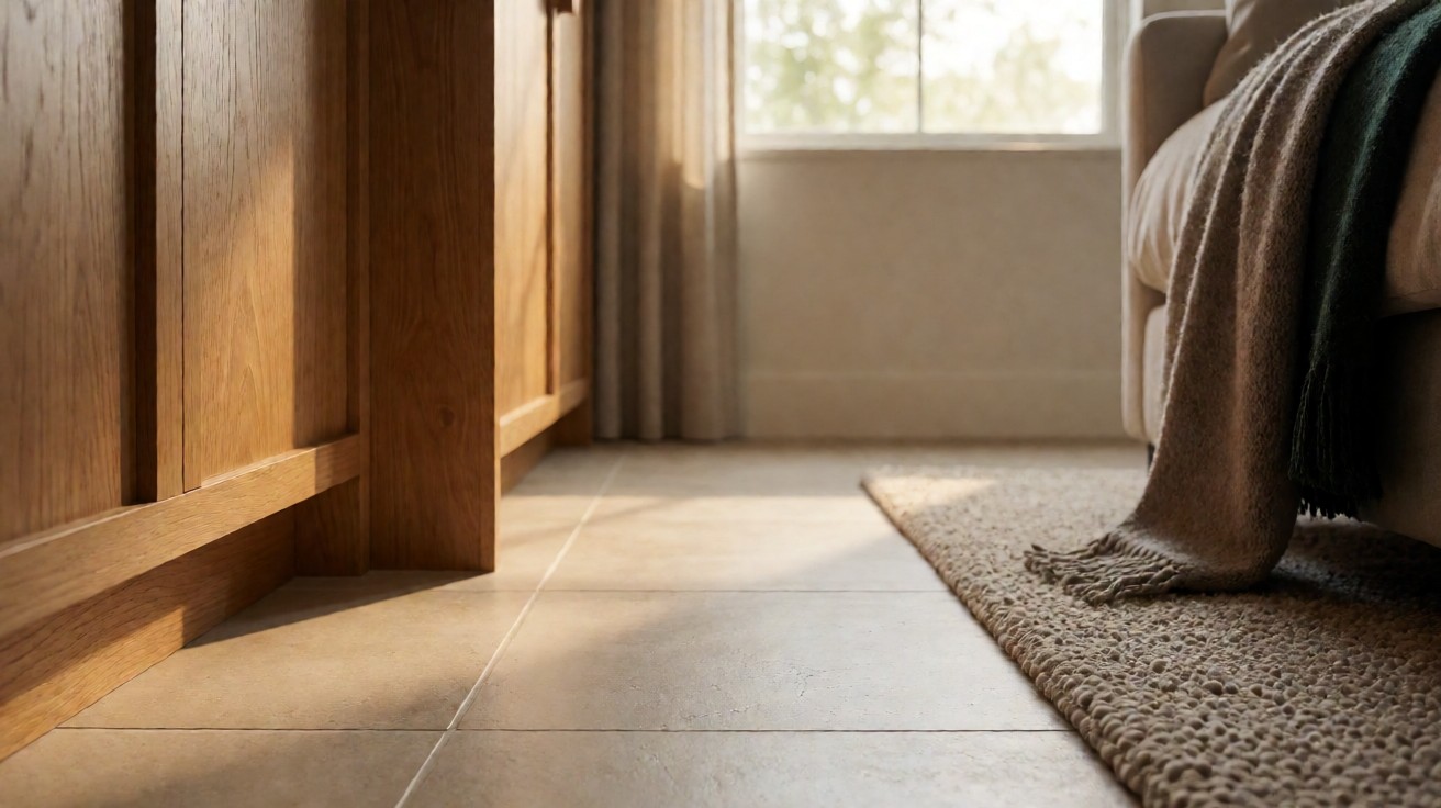 A carpet runner on a wood floor in a sunlit room, showing the carpet in a lived-in space