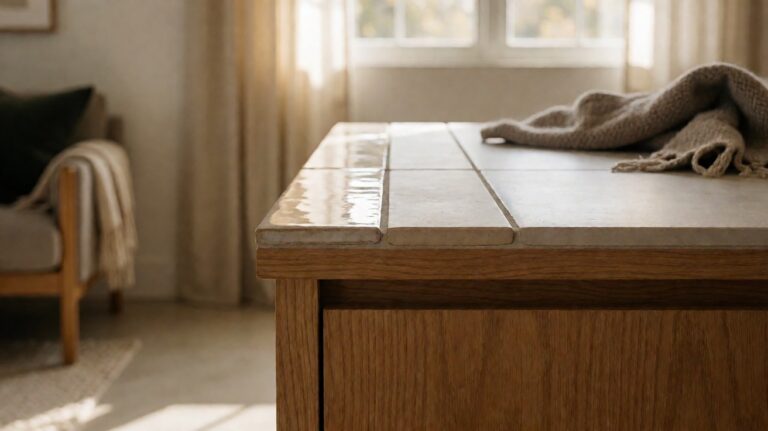 Two tile samples side by side, one glossy glazed surface, one matte unglazed clay surface