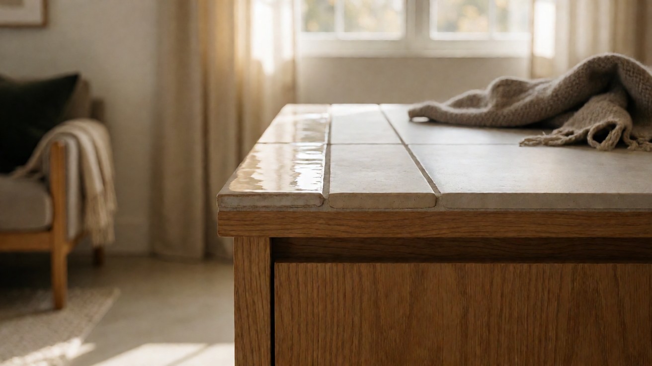 Two tile samples side by side, one glossy glazed surface, one matte unglazed clay surface