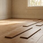 A chalk line and sample boards setting the plank direction