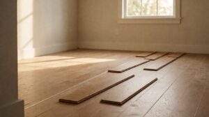 A chalk line and sample boards setting the plank direction