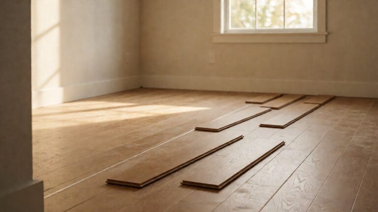 A chalk line and sample boards setting the plank direction