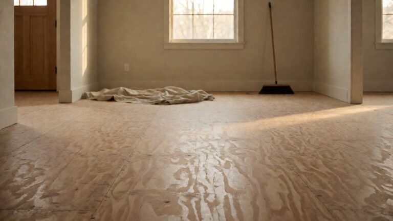 An empty room with bare subfloor after the furniture has been moved out
