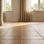 Porcelain tile floor in a bright kitchen with warm daylight