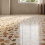 Polished terrazzo floor showing exposed marble and granite chips in pale binder