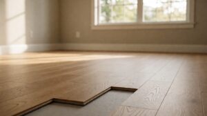 Interlocking plank flooring laid over a foam underlay
