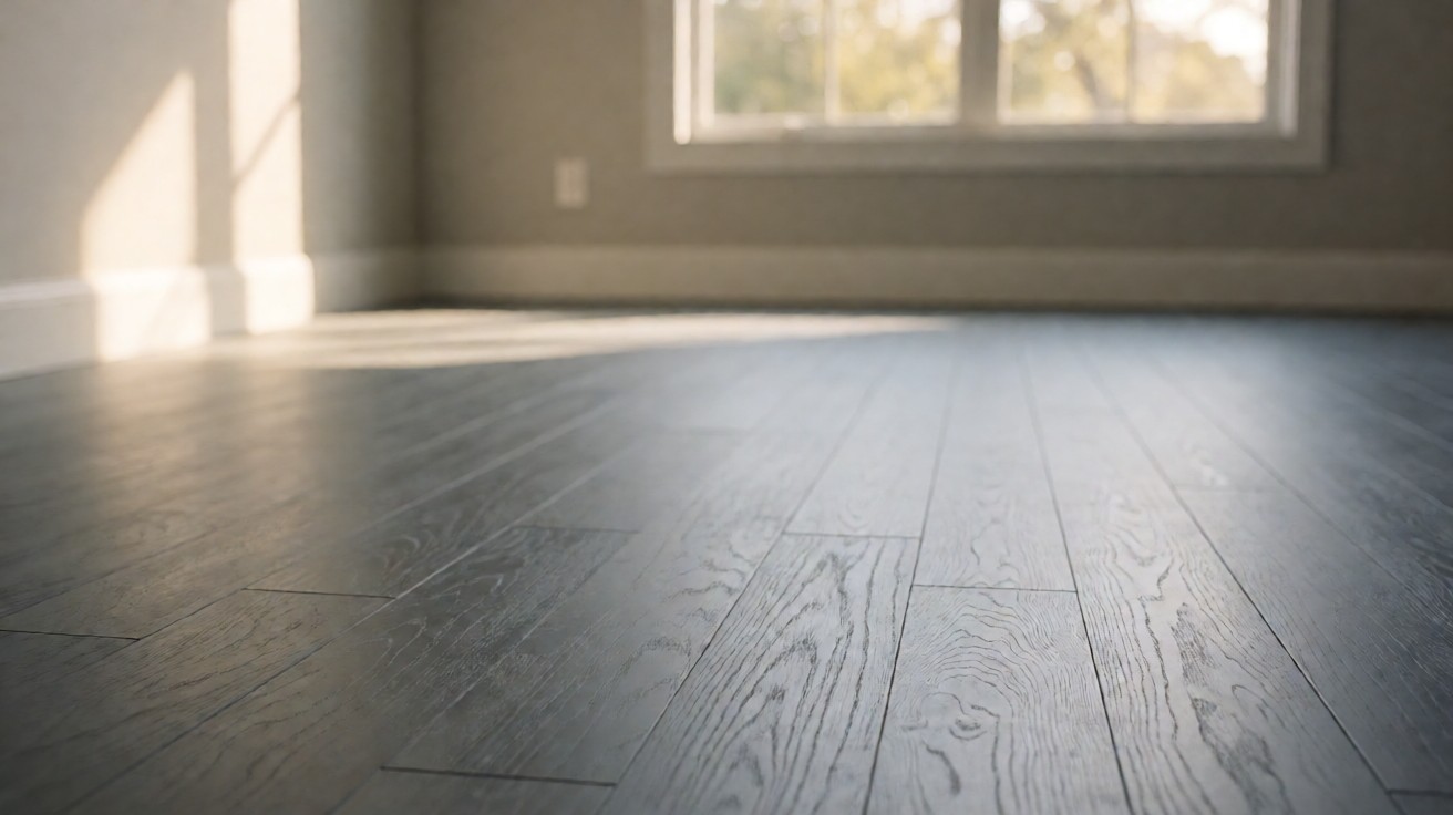 A bamboo plank floor installed in a bright room with natural grain running across the floor