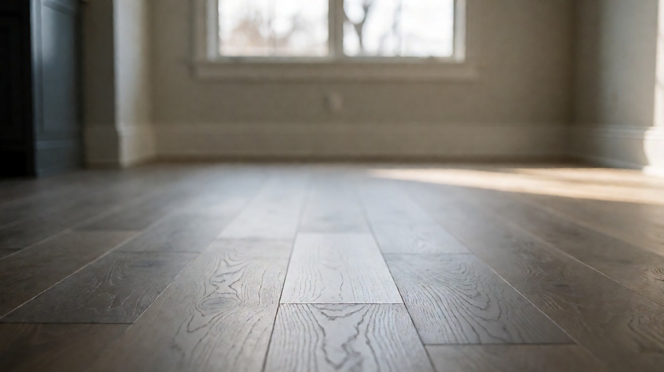 A hardwood plank sitting slightly proud of the neighbouring planks so the height difference is visible