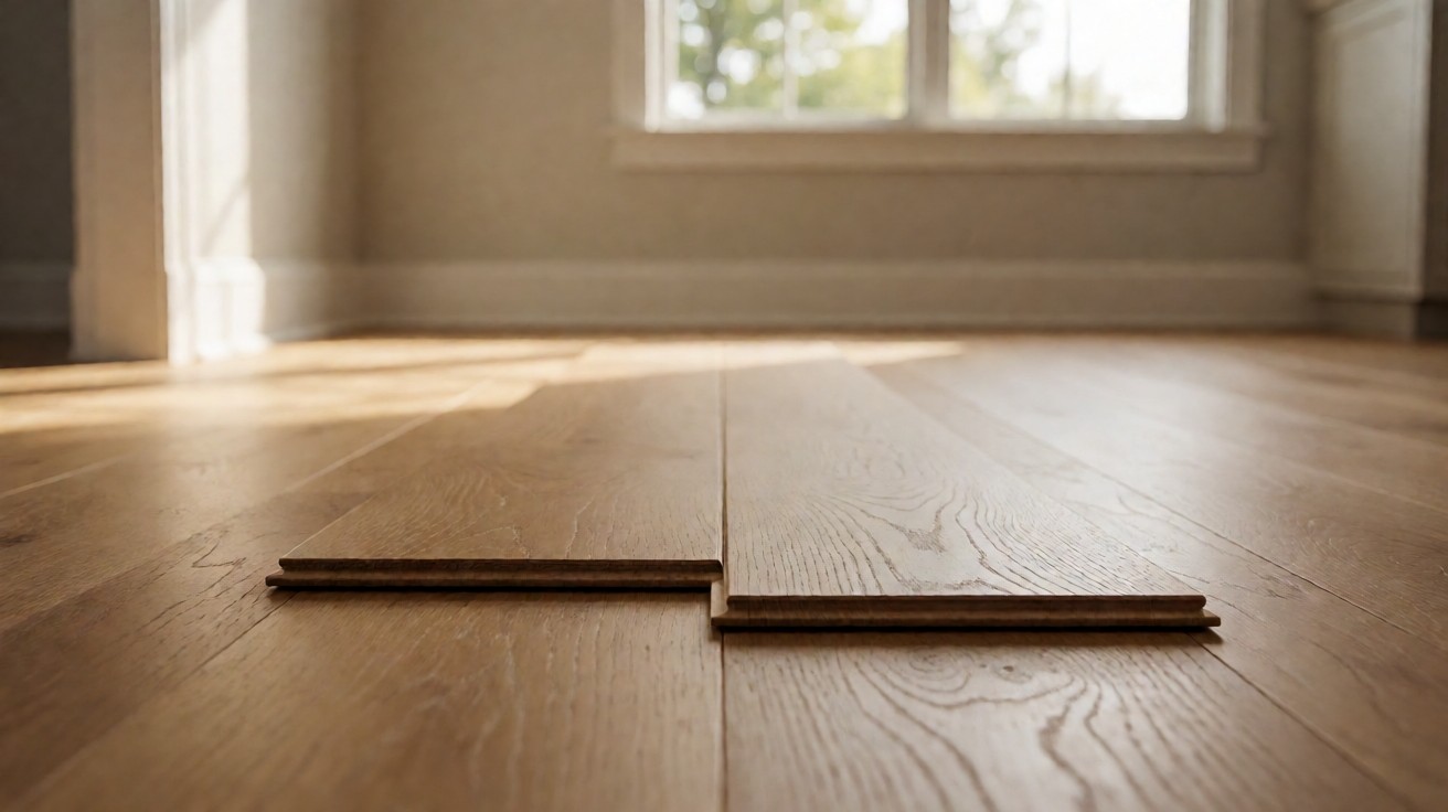 Two oak planks meeting at an open joint where the tongue and groove no longer sit flush