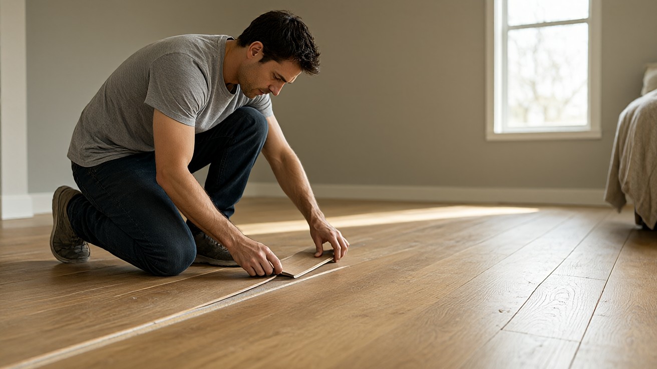 Lifting vinyl plank edge showing gap at seam
