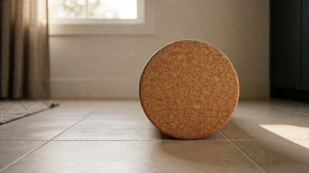 End face of a cork block showing the densely compressed tan cork granules