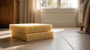 Carpet cushion pad: bonded polyurethane rebond with one whole piece and one cut to show bonded cell structure