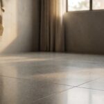 Polished concrete floor throughout a modern grey residential loft interior