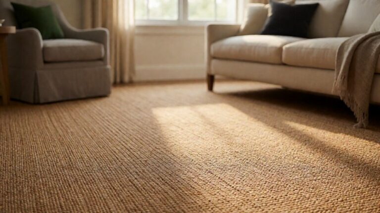 Natural jute carpet in a bright residential living room
