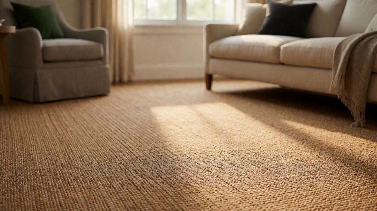 Natural jute carpet in a bright residential living room