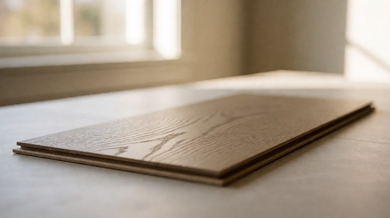 The printed grain pattern on a flooring plank sample