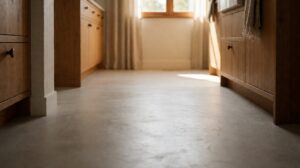Seamless microcement floor in a modern residential kitchen