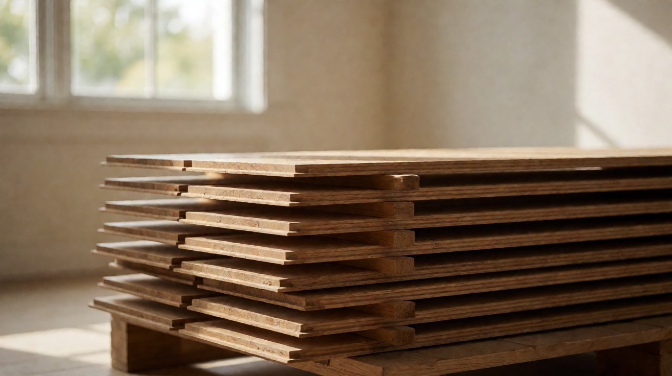 Leftover planks stacked with spacers between layers