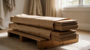 Leftover planks stacked flat on a pallet