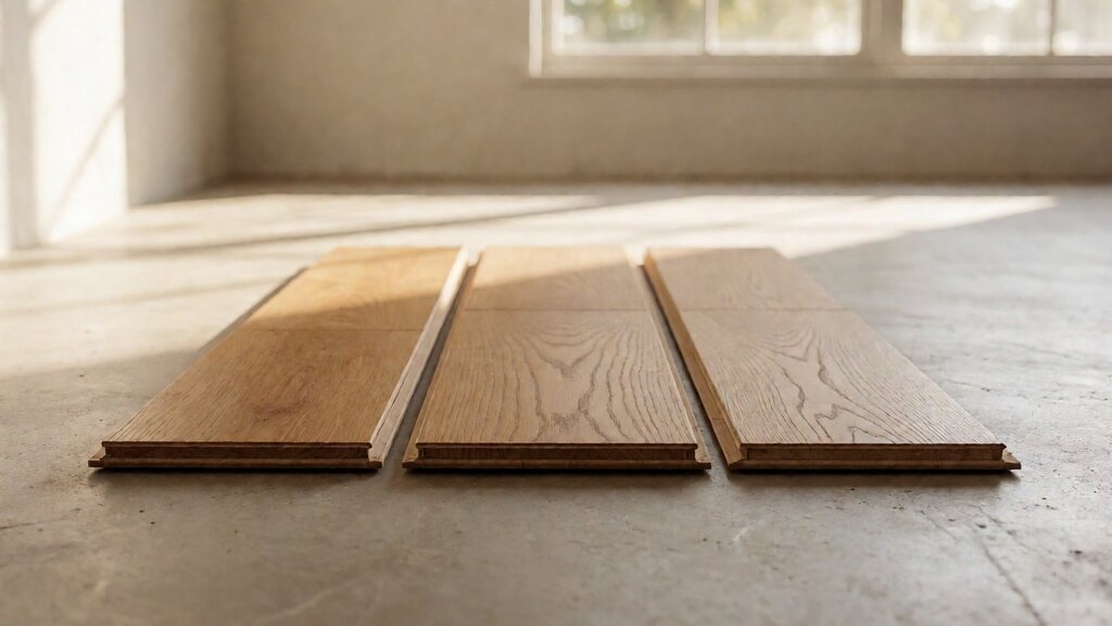 Oak plank samples of different widths with cut edges facing the camera