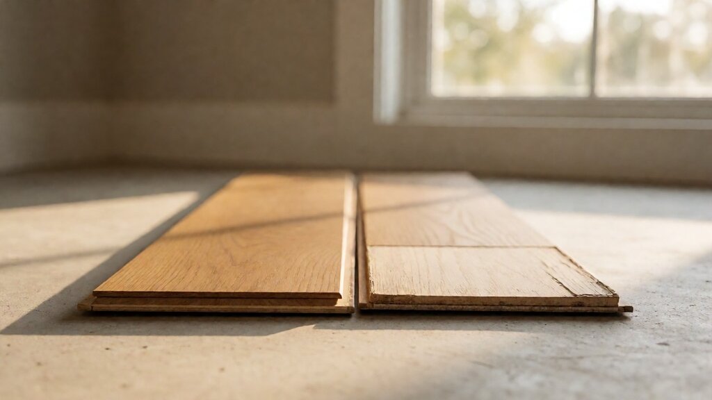 Intact and scraped plank samples side by side with cut ends facing the camera